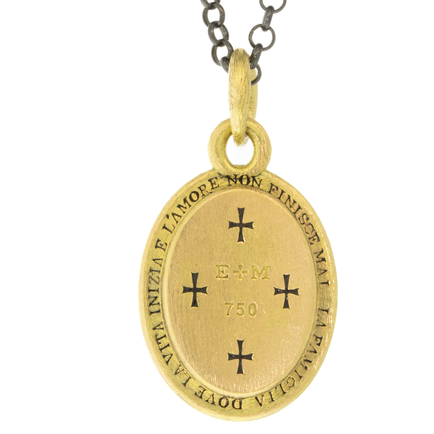 Erica Molinari Trunk Show: 18k Ethiopian opal with black vitreous enamel crosses-"Family, where life begins & love never ends"-.36cts