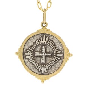 Erica Molinari Trunk Show: SS/18k Safety cross + floral diamond charm "my heart is always faithful" .06cts