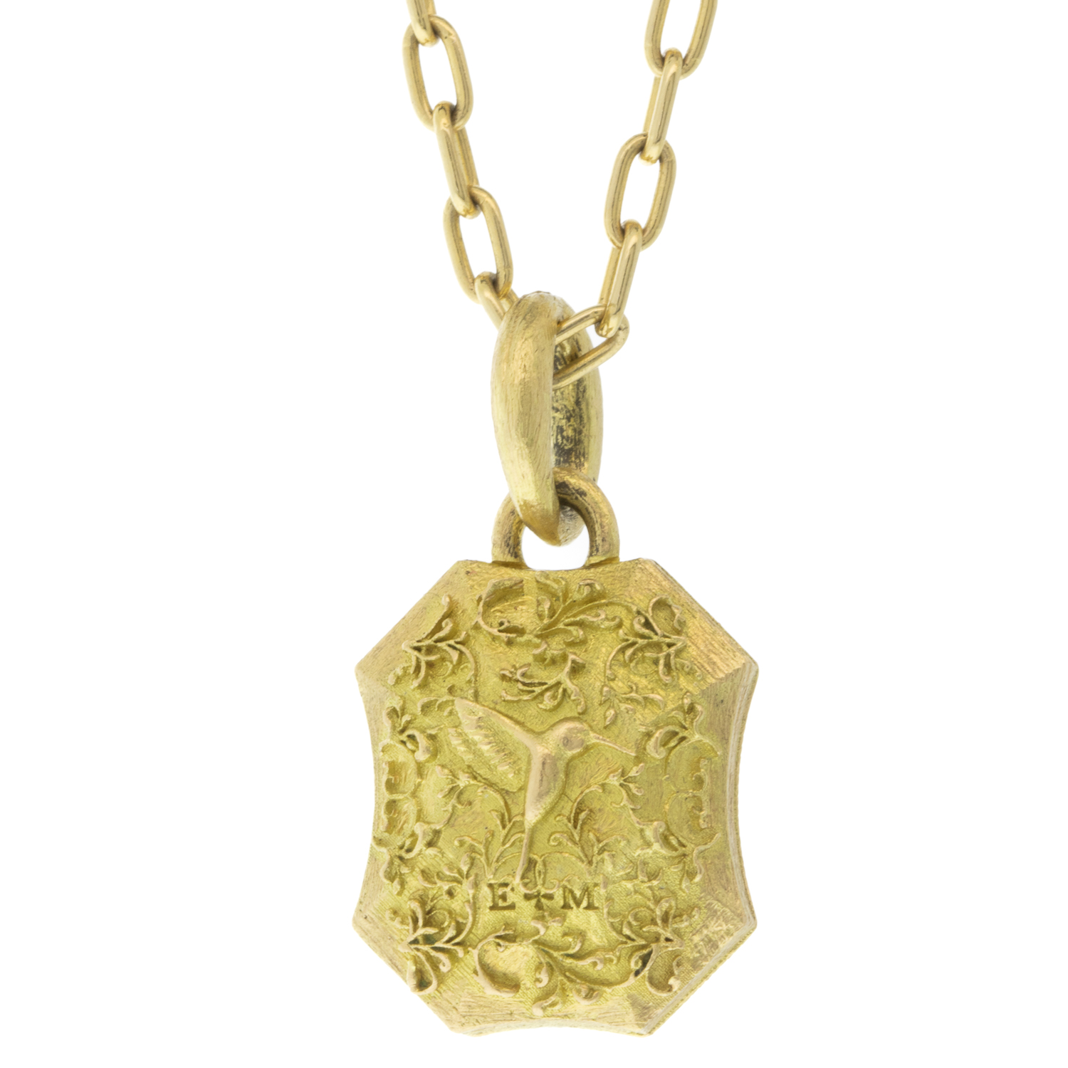 Erica Molinari Trunk Show: 18k white diamond Medium pillow w/ruby-1.59cts-hummingbird & vines