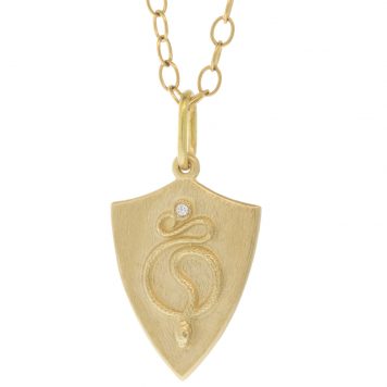 Erica Molinari Trunk Show: Charm,14k Coiling Snake set with diamond in tail-'Live,love,life'-0.013cts, 1 1/8" x 5/8" including bail