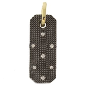 925SUNEERA: Mini bar pendant,CYD,Black rhodium finish ss w/scattered white diamonds 0.08cts ,gold bail