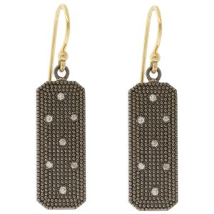 925SUNEERA: Earrings, CYD, Mini Bar,Black rhodium plated sterling silver, White diamonds, .15 TCW, 14K gold  Earwire