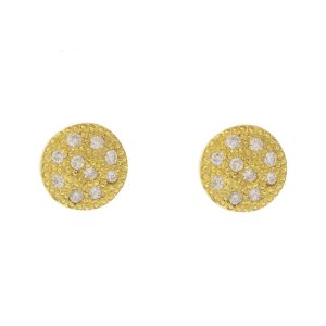 925SUNEERA: Studs,CAROLL,14K Yellow gold,scattered diamonds,0.10cts,8mm