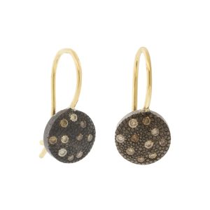925SUNEERA: Earrings,CARMELA,Black Rhodium finsih,textured ss w/champagne diamonds 0.40cts,14k earwire 8mm