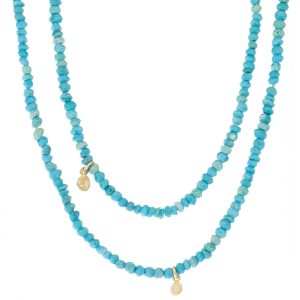 Victoria Cunningham: Necklace, 32", turquoise 14k gold dots 3 in 1