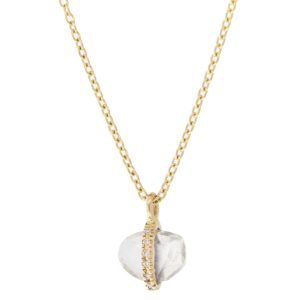 Melissa Joy Manning: Large 14k micropave diamond bezel Wrapped Charm necklace, Rainbow Moonstone, 14-16", 3/8" x 1/4" including bail