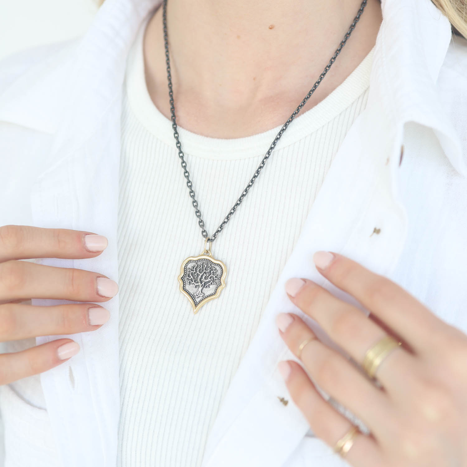 Erica Molinari Trunk Show: ss/18k ornate pointy teardrop tree of life charm-"Family, where life begins & love never ends"