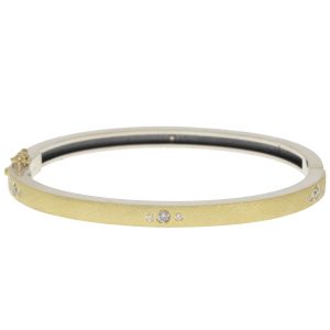 Rene Escobar:Kelly,4MM YG FRONT & SILVER BACK BANGLE SET WITH 0.35CT IN DIAMONDS ALL AROUND/ SIZE LARGE
