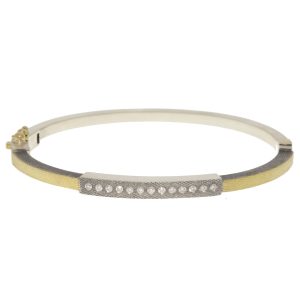 Rene Escobar:Diana PLUS 2.5MM YG FRONT & SILVER BAR ID BANGLE SET WITH 0.13CT IN DIAMONDS/ SIZE MED