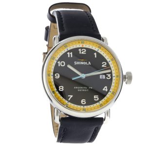 Shinola: Watch, Canfield Model c' 56 3 Hand, 43mm, Black Leather Strap, Black