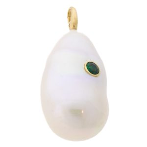 CVC Stones: Baroque White Pearl, One 0.2ct Large Round Emerald