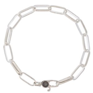 Gurhan: Men's Silver Bracelet, chain, 12x4mm plain oval with handmade rolling lobster