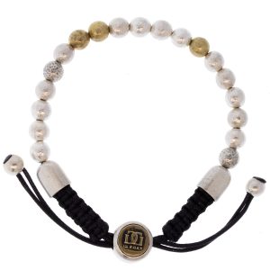 Gurhan: Men's Bracelet, Silver hammered balls and lumina brass hammered gold balls, adjustable cord