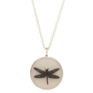 Anzu: Basic Necklace- Sterling Silver, Round Setting: Dragonfly, pendant measures 5/8" x 1/2", chain measures 15 3/4" - 17"