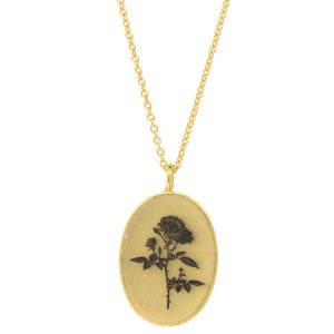 Anzu: Basic Necklace - Gold Vermeil, Oval Setting: Rose, pendant measures 3/4" x 7/16", chain measures 15.5" - 17" in length