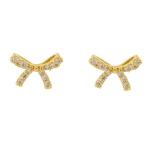 Tai:  Gold clear CZ bow earrings