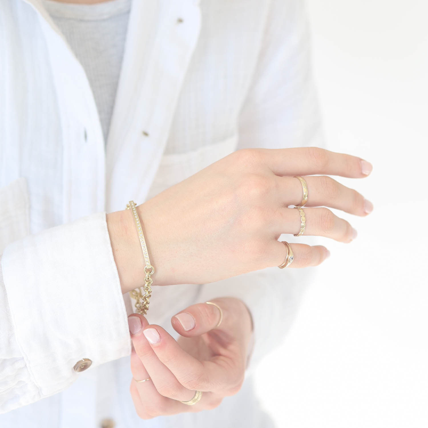 Rene Escobar Trunk Show:Adam ID,2.5MM YG BAR ID & YG CHAIN BRACELET SET WITH 0.25CT IN DIAMONDS/ SIZE MED