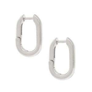 Tai: Silver Thin Oval Shaped Huggies, 9/16  x 3/8