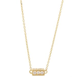 Suzanne Kalan: 18K yg Medium Single 3 Diamond Block Pendant, .15 ct Round White Diamond, 12 total stones, 16-18"