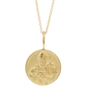 Robin Haley: 14K gold St Francis Artifact Necklace, diamonds, .015 TCW 16/18" chain