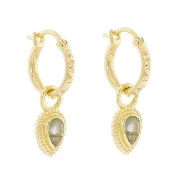 LuLu: Labradorite/Pyramid Hoops Ellis Huggies Earrings, enhancers measure 1/2"