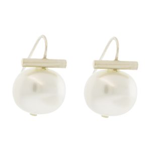 Catherine Canino: Medium Mother of Pearl Pebble Ear Wire s/s White, 7/8" x 5/8" including earwire