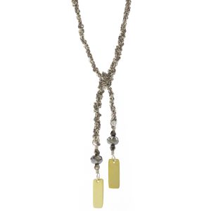 Marie Laure Chamorel: Necklace, Silver 925, silk and crystal, Color: Silver Grey