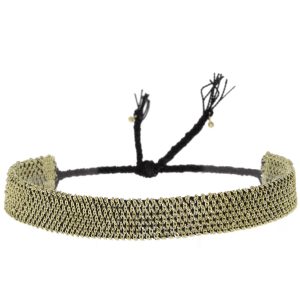 Marie Laure Charmorel: Bracelet, 925 Sterling Silver, Silk Yarn, Gold Finishing, color: Gold Black