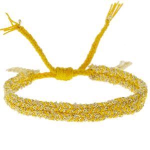 Marie Laure Chamorel: Bracelet, Silver 925, silk and crystal, color: gold yellow
