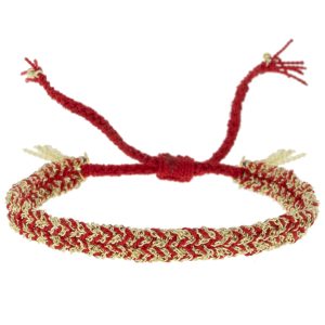 Marie Laure Chamorel: Bracelet, Silver 925, silk and crystal, color: gold red