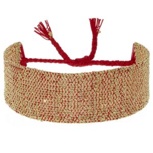 Marie Laure Chamorel: Bracelet,925 Sterling Silver, Silk Yarn, Gold Finishing, color: gold red