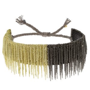Marie Laure Chamorel: Bracelet,925 Sterling Silver, Silk Yarn, Gold Finishing, Bicolore Gold Ruthenium