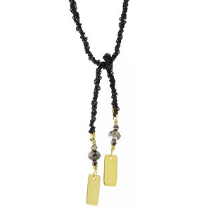 Marie Laure Charmorel: Necklace, Silver 925, silk and crystal, color: Black Silver Black