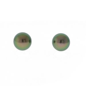 Alison Shiboski: Green/black Tahitian Pearl Studs, 14k