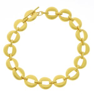 Jane Diaz: Cat's Eye Link Bracelet, Gold Plate, measures 7"