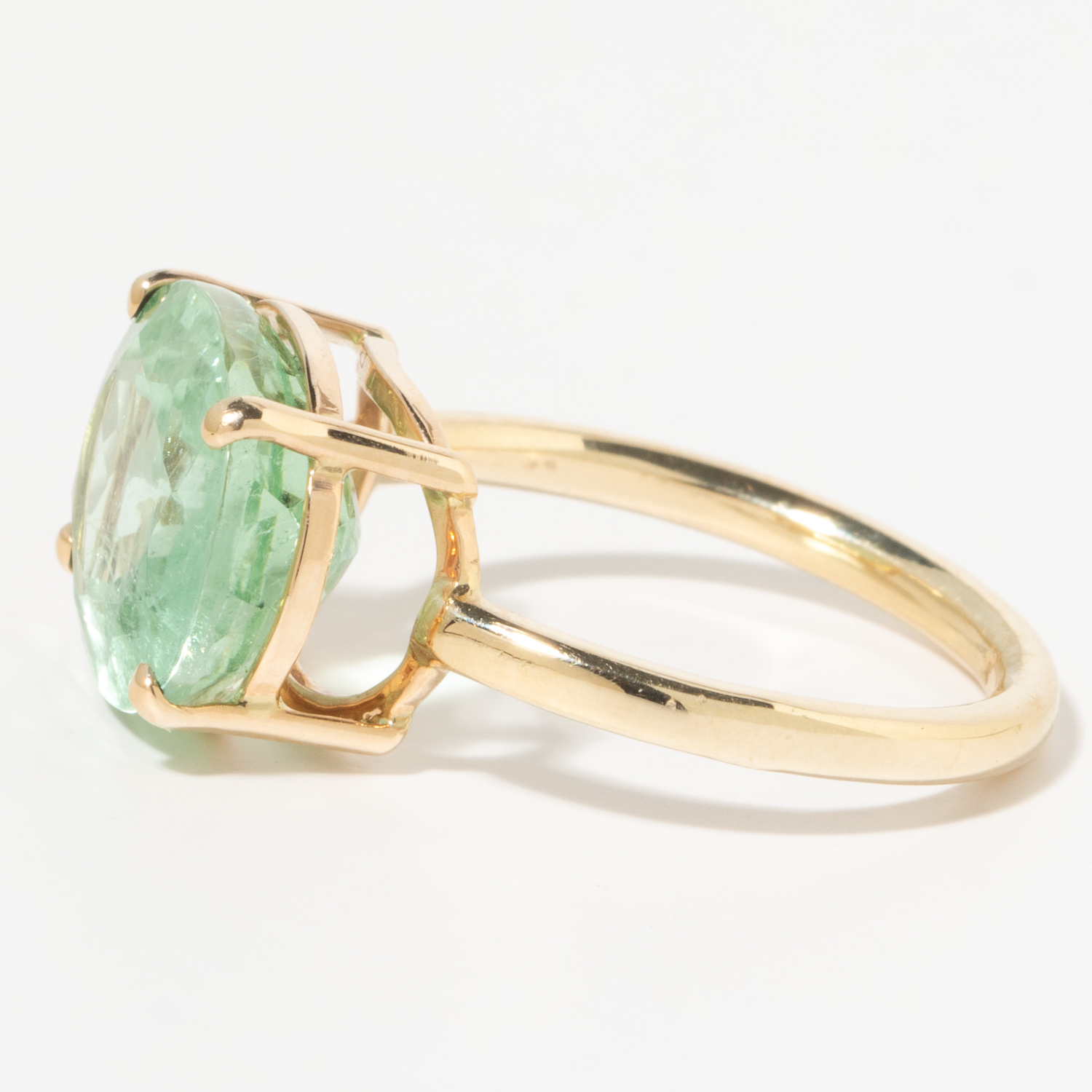 Jamie Joseph: 14K Gold Double Bearing Prong Ring w/ Oval Table Up COLOMBIAN EMERALD on Sand Band, size 7, measures 9/16" x 7/16"