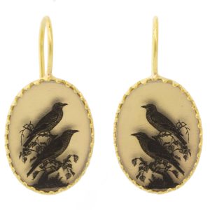 Anzu: Victoria Big Earhangers, Gold Vermeil, Double Bird Motif, 1 1/8" x 9/16" including earwire