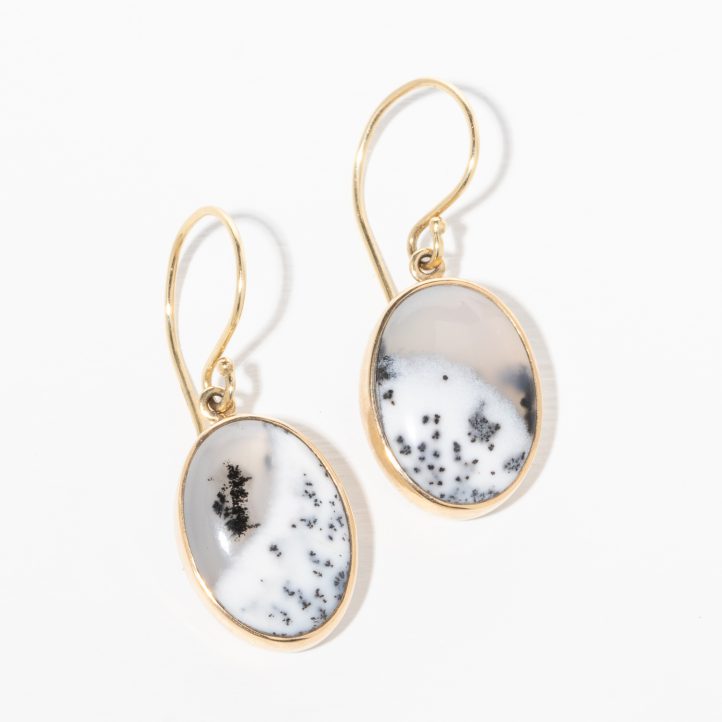 Jamie Joseph Trunk Show: Sterling & 14K Gold Earrings w/ Small Oval Smooth DENDRITIC OPAL in Sterling Backed Gold Bezel