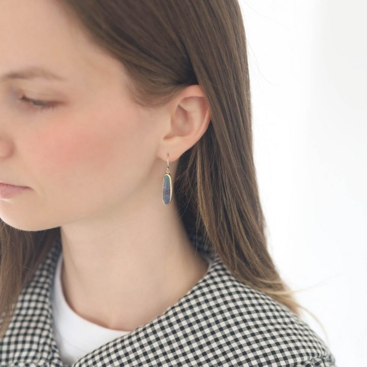 Jamie Joseph Trunk Show: Sterling & 14K Gold Earrings w/ Oval BOULDER OPAL in Sterling Backed Gold Bezel