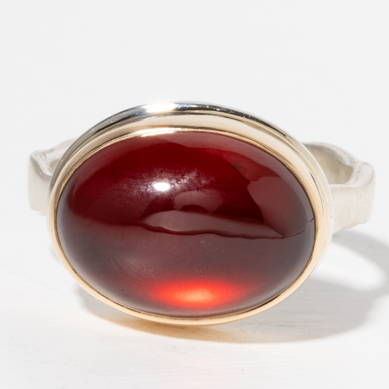 Jamie Joseph Trunk Show 2025: Ring 5, HESSONITE GARNET, size 7.25, measures 11/16" x 1/2"