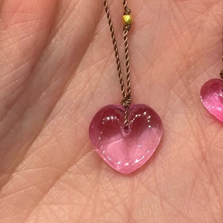 Margaret Solow: Necklace, Large Pink Tourmaline Heart, 18K yellow gold, Nylon cord