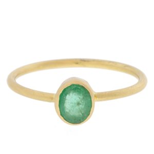 Margaret Solow: Ring,Bezel set,Emerald 14k, size 8, 1/4" x 3/16"