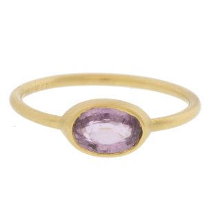 Margaret Solow: Ring,Bezel set,Pink Sapphire 18k, size, 5.5, 5/16" x 3/16"