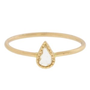 Margaret Solow: Ring,Bezel set teardrop ,Milgrain,Diamond,14k, size 5.75, 1/4" x 3/16"