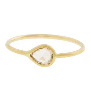 Margaret Solow: Ring,Bezel set sideways tear drop ,Diamond,0.54ct,18kt, size 7, 5/16" x 1/4"