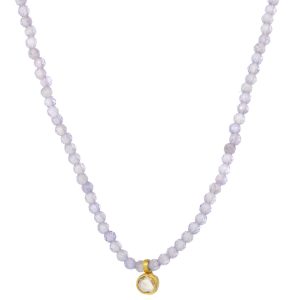 Margret Solow :Beaded necklace,Tanzanite,Diamond 18k, 16" in length, 3/16" x 1/8"