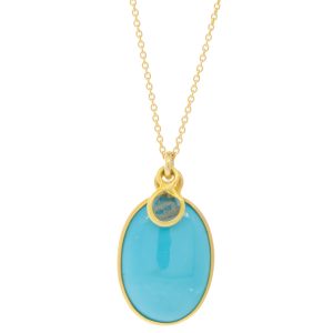 Margret Solow :Necklace,18K Turquoise ,14k chain, measures 18" in length, larger pendant measures 3/4" x 7/16" ,