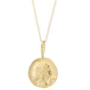 Robin Haley: Necklace, Home, Diamonds .015TCW, 1" x 5/8", 16-18" Chain, 14K Gold.
