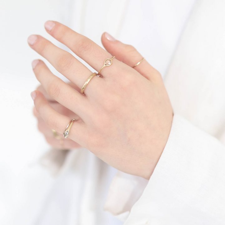 Margaret Solow: Ring,Bezel set sideways tear drop ,Diamond,0.51ct,18kt, size 6, 1/4" x 3/16"