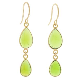 Margaret Solow: 18K, Chrome Diopside Double Drop Earrings